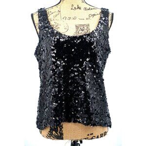 Zara Tank Top Women Small S Black Sequin Scooped‎ Neck Festival Party Concert